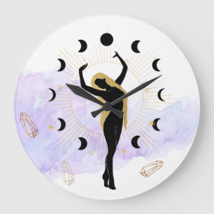 *~* Rays Crystals Cosmic Black Guld Goddess Måne Stor Klocka