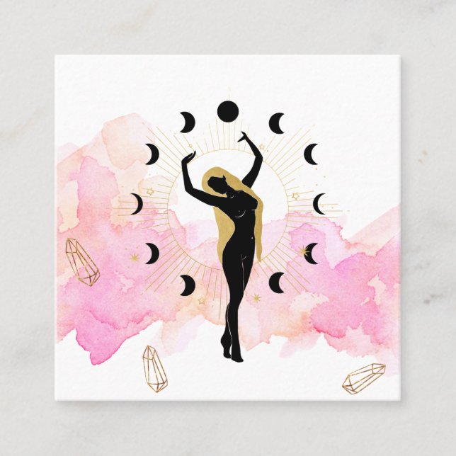 *~* Rays Crystals Cosmic Guld Black Goddess Måne Fyrkantigt Visitkort (Framsida)