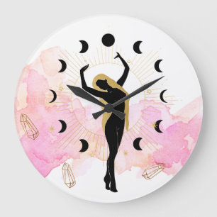 *~* Rays Crystals Cosmic Guld Black Goddess Måne Stor Klocka