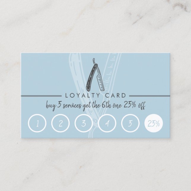 Razor Barber Manar Coiffure Hairdresser Blue Loyal Visitkort (Framsida)