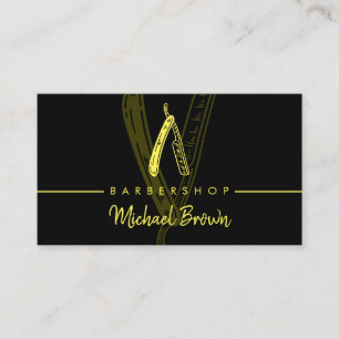 Razor BarberShop Logotyp Svart Gul Visitkort