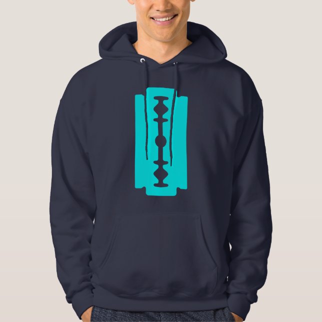 Razor Blade - Cyan på Mörk Hoodie (Framsida)