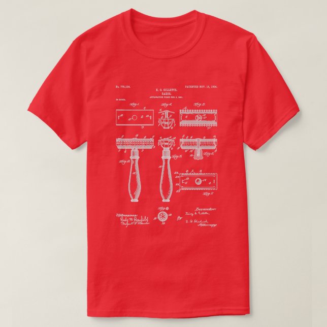 Razor Patent Barber Art Blueprint T Shirt (Design framsida)