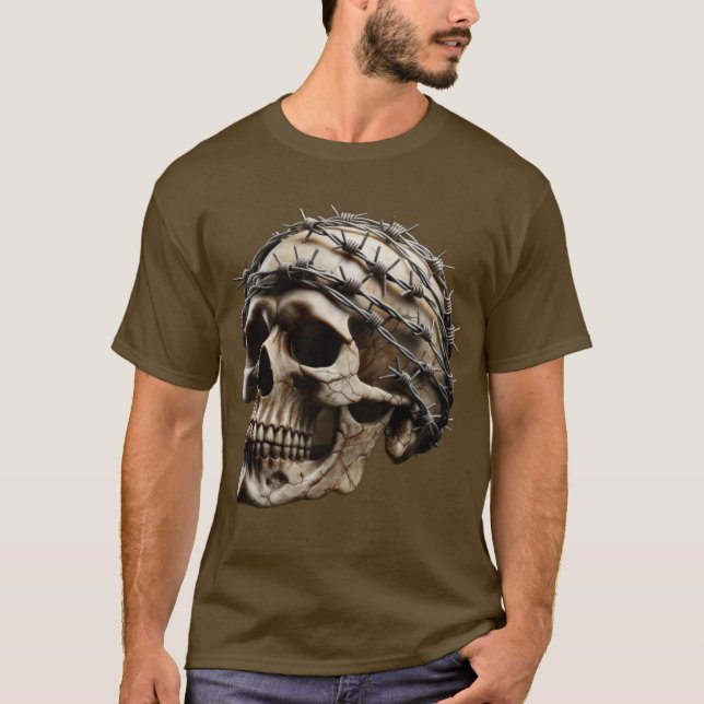 Razor Wire Wrapped Skull T Shirt (Framsida)