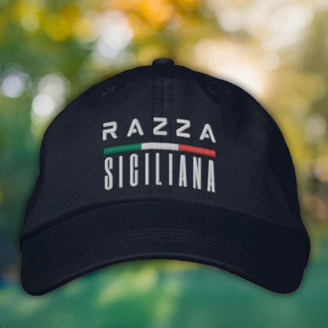 Razza Siciliana - Embroidered Italian Pride Hat Broderad Keps (Razza Siciliana (Sicilian Roots)
Embroidered Baseball Cap with Italian Flag accent)
