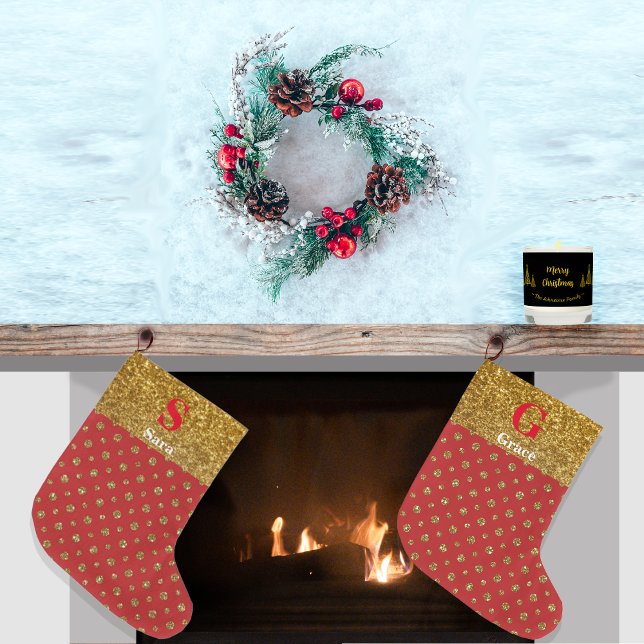 Razzle Dazzle jul Glitter Polka dots Red Stor Julstrumpa (Skapare uppladdad)