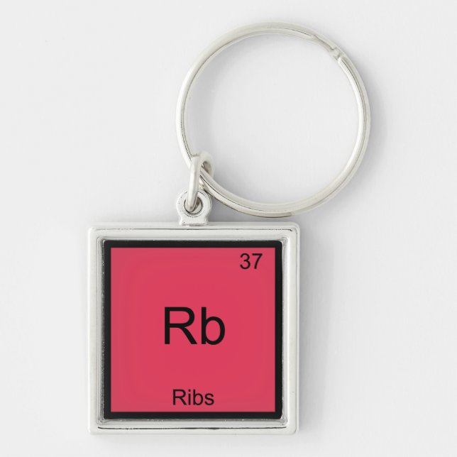 Rb - Revben Kemiskt Element Symbol Roligt Fyrkantig Silverfärgad Nyckelring (Framsidan)