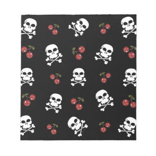 RB Rockabilly Döskallars and Cherries on Black Anteckningsblock