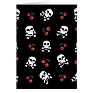 RB Rockabilly Döskallars and Cherries on Black Hälsningskort