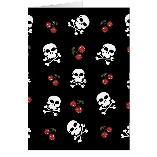RB Rockabilly Döskallars and Cherries on Black Hälsningskort (Framsidan)