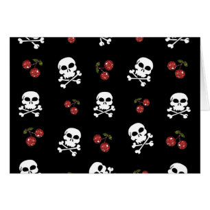 RB Rockabilly Döskallars and Cherries on Black Hälsningskort