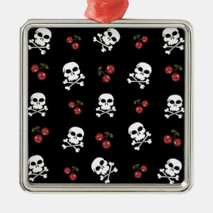 RB Rockabilly Döskallars and Cherries on Black Julgransprydnad Metall