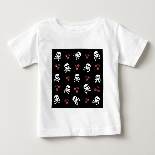 RB Rockabilly Döskallars and Cherries on Black Tee (Framsida)