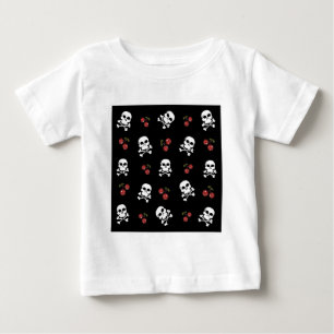 RB Rockabilly Döskallars and Cherries on Black Tee Shirt