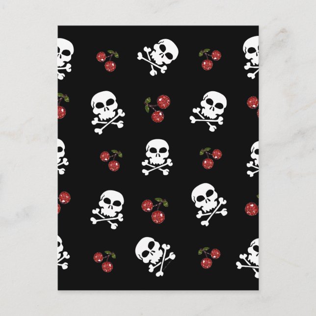 RB Rockabilly Döskallars and Cherries on Black Vykort (Framsida)