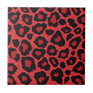 RB Rockabilly Red Black Leopard Print Tile Kakelplatta