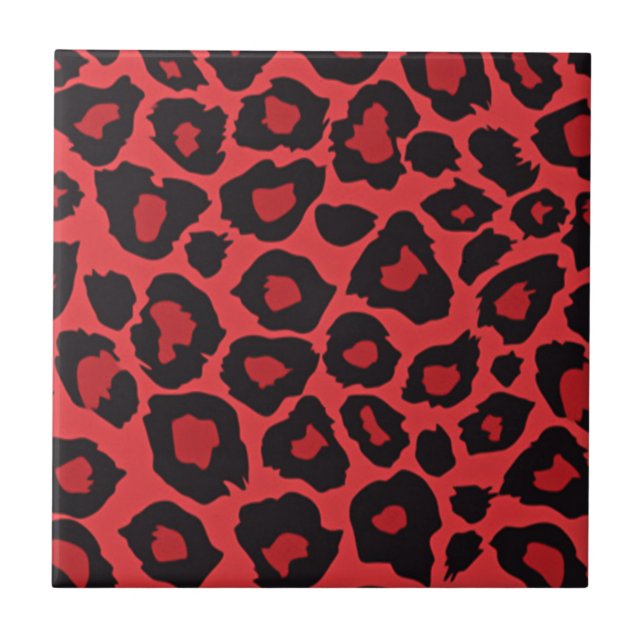 RB Rockabilly Red Black Leopard Print Tile Kakelplatta (Framsidan)