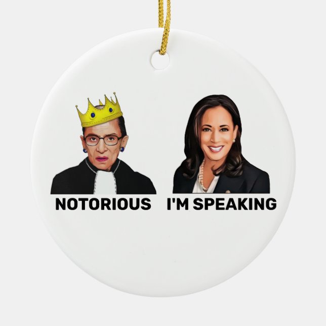 RBG Notorious Kamala Harris Jag talar Julgransprydnad Keramik (Framsidan)