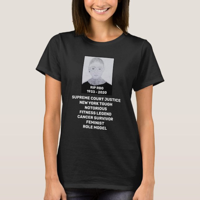 RBG RIP Ruth Bader Ginsburg Tribute på svart T Shirt (Framsida)