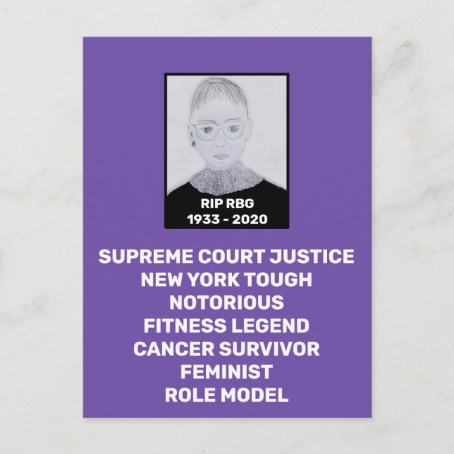 RBG RIP Ruth Bader Ginsburg Tribute Vykort (Framsida)