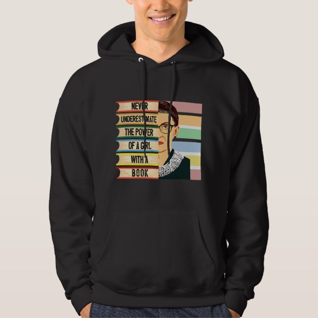 RBG - Underskatta aldrig en flicka med Bok Hoodie (Framsida)