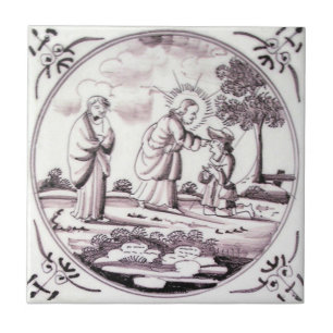 RBT06 Delft Biblical Manganese Red Ceramic Tile Kakelplatta
