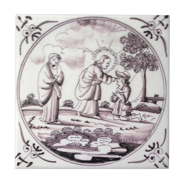 RBT06 Delft Biblical Manganese Red Ceramic Tile Kakelplatta (Framsidan)
