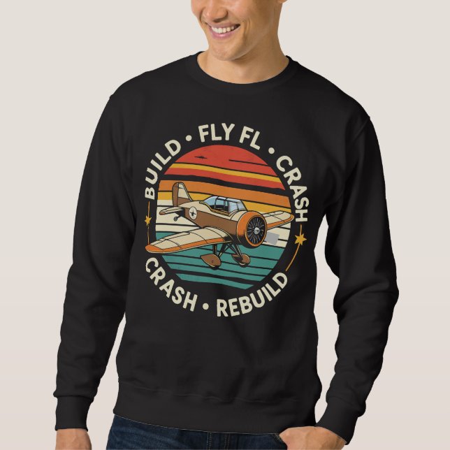 RC Plan Bygg Flyg Krasch Omskapning Pilot RC Plan Lång Ärmad Tröja (Framsida)