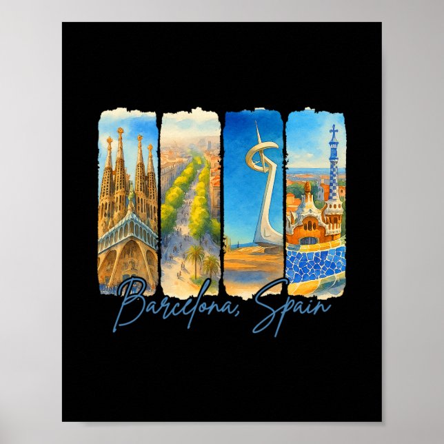 Rcelona Spanien Resa Tripp Borstströk Souvenir  Poster (Framsidan)