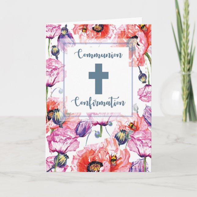 RCIA Communion and Confirmation Poppy Flowers Kort (Framsida)
