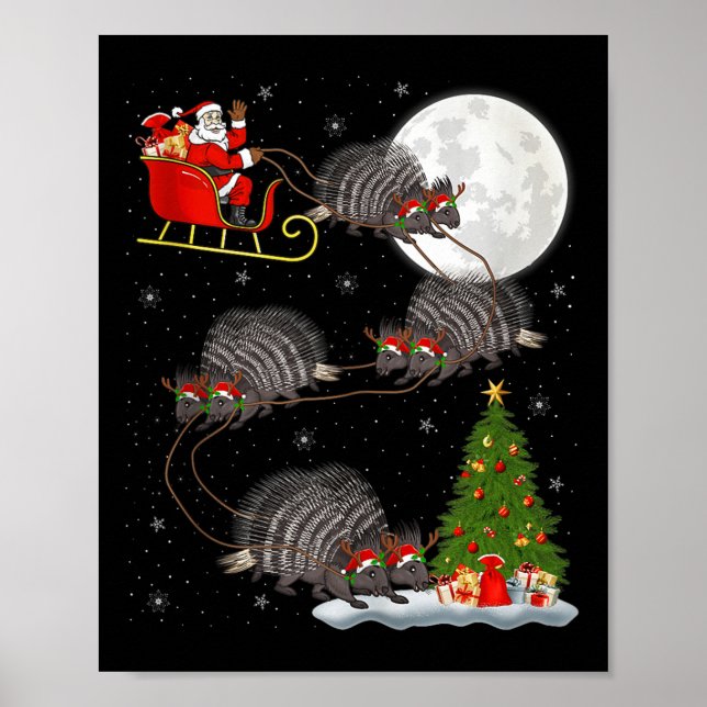 Rcune Santa Sleigh Flying Funny Magical Christmas  Poster (Framsidan)