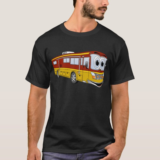 Rd Guld RV Buss Tecknad Camper T-shirt (Framsida)