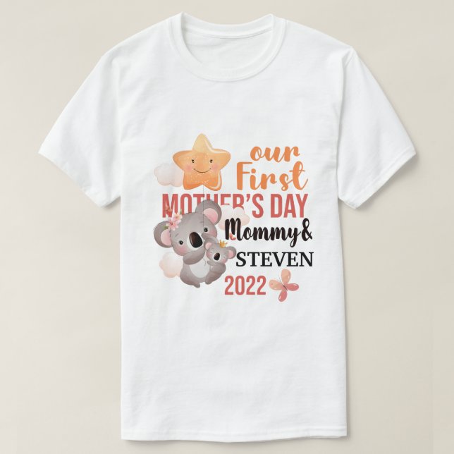 RD Personlig första Mors dag Mamma och Baby T Shirt (Design framsida)