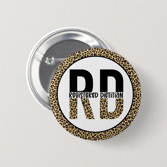 RD-registrerade Dietitian Cheetah Print RD Gifts Knapp (Framsida & baksida)
