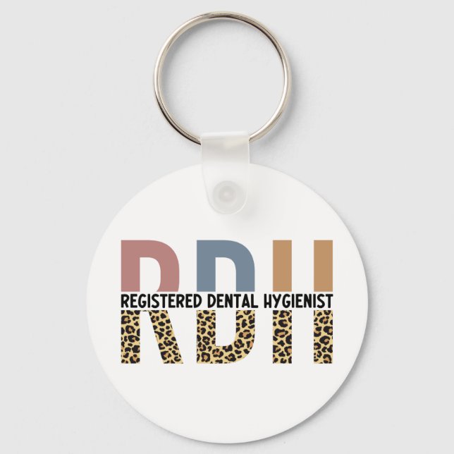 RDH Registrerad tandhygienist Leopard Typography Nyckelring (Framsida)
