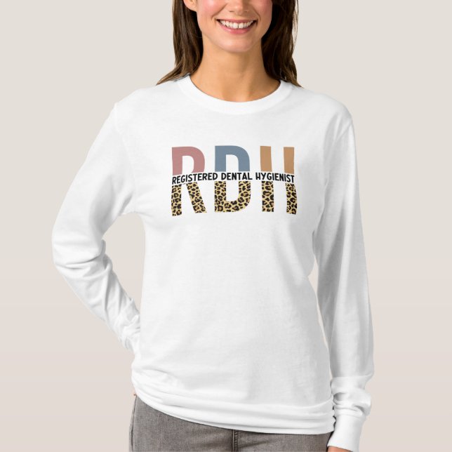 RDH Registrerad tandhygienist Leopard Typography T Shirt (Framsida)
