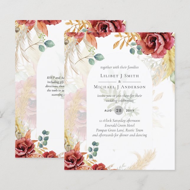 REA! Boho Burgunder Guld Blommig Lanthushåll Bondg (Fram/baksida)