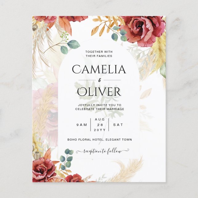 REA! Boho Burgundy Guld Blommig Landsbygd Lantgård Flygblad (Framsidan)