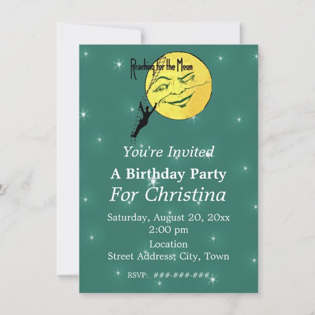 Reach for Måne Birthday Man Ladder White Stars Inbjudningar (Framsida)