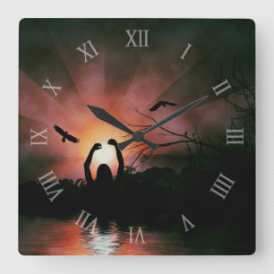Reach for Sol Silhouette Art Wall Clock Fyrkantig Klocka