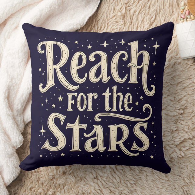 Reach for Stars Celestial Typography Art Kudde (Filt)