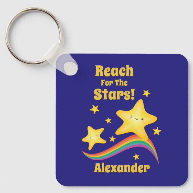 Reach for Stars Cute Motivational Quote Namn Nyckelring (Framsida)