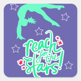 Reach for Stars Gymnastics Tumbling Fyrkantigt Klistermärke
