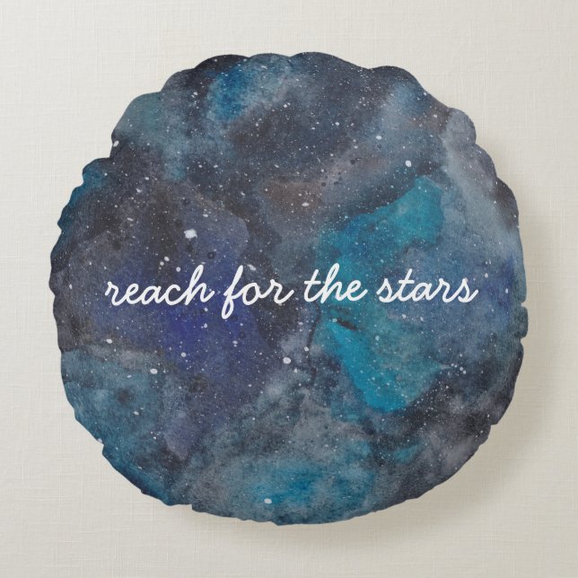 Reach for Stars Space Galaxy Script Quote Rund Kudde (Framsidan)
