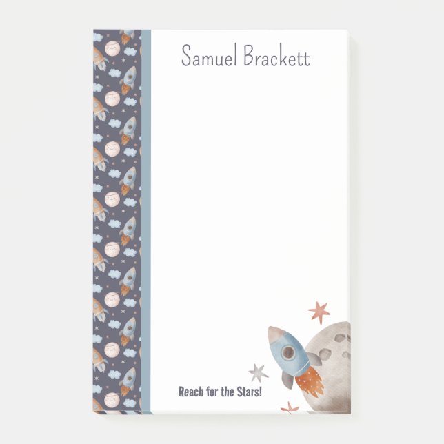 Reach for Stars Space Rocket Personlig Post-it Block (Framsida)
