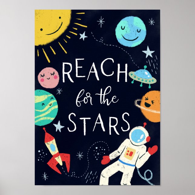 Reach for the Stars Cute Galaxy Planets Nursery Poster (Framsidan)