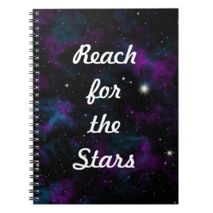 Reach for the Stars Galaxy Inspiring Quote Anteckningsbok Med Spiral