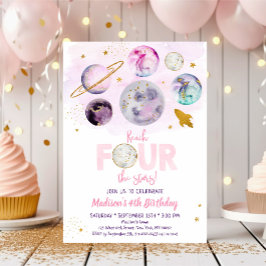 Reach FOUR Rosa Guld födelsedag i Stars Galaxy Inbjudningar