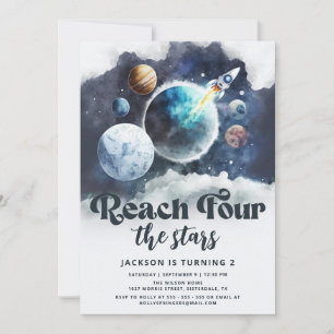 Reach Four: Stars Galaxy Modern 4e födelsedagen Inbjudningar