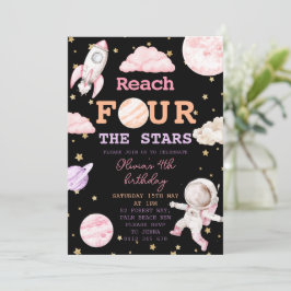 Reach Four Stars Girl Black Space 4e födelsedagen Inbjudningar